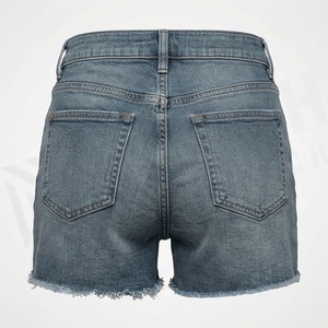 Shorts de mezclilla relajados para mujer, tiro alto, dobladillo sin rematar, cierre de cremallera, talla grande, sin elasticidad, transpirables, ropa casual de moda para mujer - Product Image 2