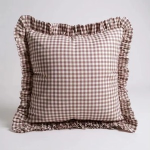 Housse de coussin carrée jaune à carreaux vichy avec bordure à volants, style classique, décoration d'intérieur, taies d'oreiller - Product Image 5