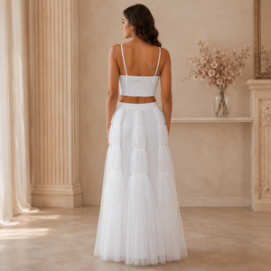 Luxury White Two Piece Tulle Maxi Dress for Women Spaghetti Strap Crop <b>Top</b> Puffy Skirt Elegant Party <b>Wedding</b> Beach Vacation - Product Image 4