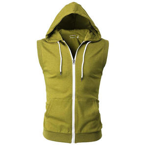 Sudadera sin mangas con capucha para hombre, cuello redondo, ajuste slim, lisa, teñida, de estambre, transpirable, con logo frontal, precio mayorista OEM - Product Image 2