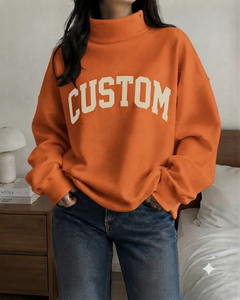 Sweat-shirt molletonné oversize à col montant pour femme, en mélange de coton doux, à manches longues, style streetwear hiver, décontracté et ample pour le quotidien - Product Image 1