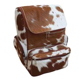 Luxury Genuine Leather Hair Backpack Zipper Letter Pattern Multi-function 20-35L Capacity for Travel <b>Laptop</b> School Use HNBP-0077 - Product Image 3