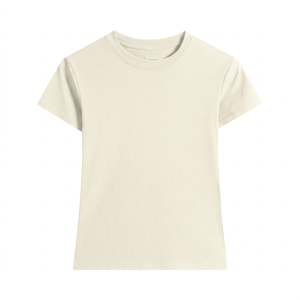 T-shirt à col rond pour femme, couleur unie, manches courtes, coupe classique, 100% coton jersey, respirant, toutes saisons, style décontracté, lettres - Product Image 5