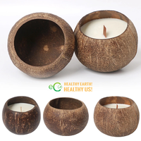 Vela de cuenco de cáscara de coco hecha a mano totalmente natural/cuenco de vela de coco con lata de cristal embalaje personalizado de Eco2go Vietnam