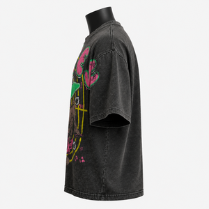 เสื้อยืดโอเวอร์ไซส์ลายกราฟิกสไตล์วินเทจสำหรับผู้ชาย ผ้าฝ้ายฟอกสีแบบแอซิดวอช สตรีทแวร์ พิมพ์ลาย รับผลิตแบบ OEM ODM - Product Image 5