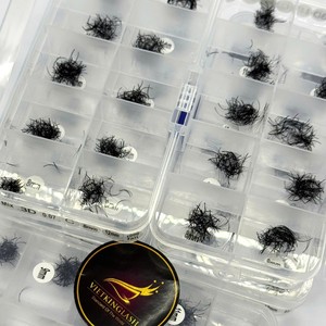 Extensions de cils en éventail de tailles variées, emballage personnalisé, 3D-20D, courbure C D, longueurs mixtes, base étroite et fine, cheveux synthétiques - Product Image 3