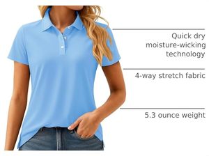 Polo en coton Oxford uni pour femme, haut décontracté à manches courtes, bleu clair - Product Image 6