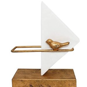 Metal Napkin Holder Featuring Gold Finish, Rectangle Shape And <b>Perched</b> <b>Bird</b> Accent For Elegant Tabletop Decoration And Dining - Product Image 5