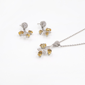 Women's 925 <b>Sterling</b> <b>Silver</b> Natural Citrine Pendant and <b>Earring</b> <b>Set</b> Rhodium Plated Engagement Wedding Gift Fine Jewelry - Product Image 1