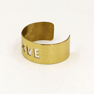 Handmade Texas Love Brass Cuff <b>Bracelet</b> - Hammered Gold Metal Statement Jewelry - Lone Star State Gift for Her - <b>Adjustable</b> - Product Image 6