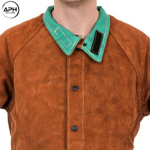 Chaqueta de Trabajo de Cuero Industrial para Soldador, Manga Larga, Cuello Alto, Cierre de Botones a Presión, Ropa de Trabajo Personalizada para Taller - Product Image 5