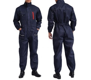 Combinaison de travail unisexe une pièce bleu marine avec bandes réfléchissantes, uniforme de mécanicien en microfibre imperméable - Product Image 3