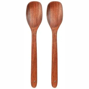 Ensemble d'ustensiles de cuisine en bois de teck naturel écologique : cuillère à long manche, spatule en bois antiadhésive et résistante à la chaleur, louche de cuisine - Product Image 1