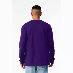 Classic Unisex for Purple Crew Neck Jersey T-Shirt 100% Cotton Long Sleeves Solid Pattern Comfortable Essential Wear for <b>Men</b> - Product Image 3