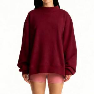 Sweat à capuche col roulé surdimensionné pour femme en molleton épais 260g, 100% coton écologique et respirant, avec broderie personnalisée sur le devant, couleur unie - Product Image 5
