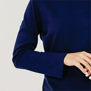 T-shirt en tricot à col roulé pour femme, couleur unie, manches longues, logo, vêtements décontractés, coupe classique, été, 100% coton biologique, respectueux de l'environnement - Product Image 3