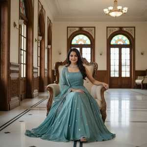 คอลเลคชั่นชุดเดรส Anarkali สำหรับงานปาร์ตี้และงานเทศกาลสำหรับผู้หญิงรุ่นล่าสุด ผ้าซาตินไหมแท้ พร้อมงานปักเลื่อม - Product Image 6