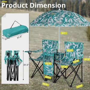 Sedia da Spiaggia Pieghevole a 2 Posti con Ombrellone Rimovibile e Telaio in Legno - Per Spiaggia e Parco - Product Image 2