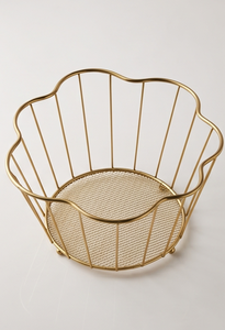 Modern Gold Wire <b>Fruit</b> <b>Storage</b> Basket Wavy Rim Open Metal Bowl Kitchen Table Top Vegetable Holder - Product Image 5