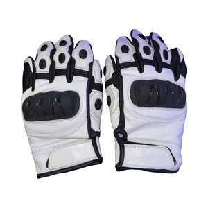 Gants de moto en cuir blanc unisexe de qualité supérieure, à doigts entiers, respirants, antidérapants, design sportif pour les aventures en plein air - Product Image 1