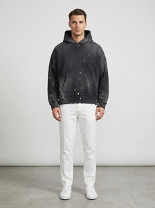Sweat-shirt à capuche pour homme, noir délavé et vieilli, effet peinture, coupe oversize, style streetwear, en molleton épais, vierge personnalisable - Product Image 3