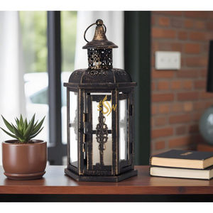 Black Color Powder Coated Metal <b>Lantern</b> <b>for</b> <b>Sale</b> Indoor and Outdoor Tabletop Wedding Decor Glass & Metal Luxury Candle Container - Product Image 3