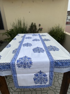 Premium Cotton Hand Block Printed Dining Table Cover Set with 8 Pcs Napkins Ethnic Design Washable <b>Tablecloth</b> for Restaurant - Product Image 1