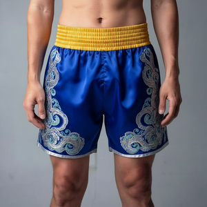 กางเกงว่ายน้ำสีน้ำเงินสำหรับผู้ชายพร้อมเชือกผูกด้านหน้าสีดำและแผงด้านข้างลายเรขาคณิตชุดกีฬาโพลีเอสเตอร์ระบายอากาศได้ดีสำหรับฤดูร้อน - Product Image 3