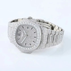 Reloj de lujo unisex de acero inoxidable con diamantes, caja octogonal de 44 mm, movimiento mecánico analógico, cierre desplegable, cristal de zafiro - Product Image 4