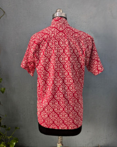 Men's Red <b>Geometric</b> Printed Short Sleeve Casual <b>Shirt</b> Turn-down Collar Cotton Fabric Summer Wear - Product Image 4