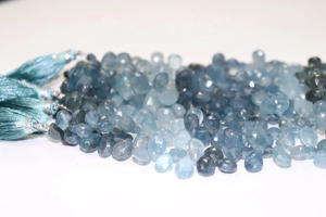 ลูกปัดหินมอสพลอยสีอความารีนขนาด7*9มม. รูปทรงลูกแพร์ตัดด้านข้างลูกปัดพลอยสีฟ้าอันงดงาม - Product Image 3