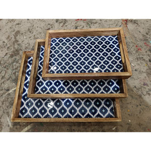 Plateau de service rectangulaire en bois de manguier poli, fait main, écologique, jetable, durable, motif uni, pour mariage et petit-déjeuner | - Product Image 1