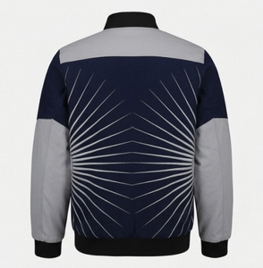 Chaqueta Bomber Azul Marino para Hombre con Paneles Grises, Estampado Geométrico, Cuello Camisero, Estilo Casual para Otoño, Corte Regular - Product Image 3