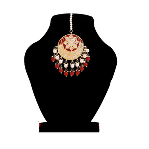 Tikka ethnique plaqué or Kundan avec perles roses, bijou de front fait main pour femmes, pour mariage - Product Image 1