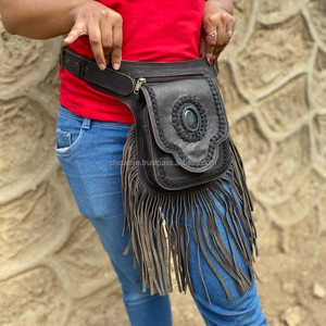 Riñonera de cuero genuino para mujer 100%, riñonera Bohemia con flecos de piedra, estilo Vintage, riñonera de vaquero de alta calidad, cinturones de cuero de vaca - Product Image 2