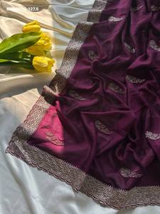 Dernière collection de saris indiens traditionnels en soie georgette avec broderies - Collection de saris Jarkan Work pour femmes, fabricant de mode - Product Image 2