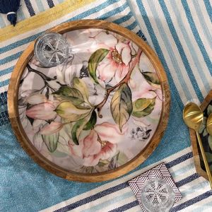 Bandeja de Almacenamiento de Madera Estilo Marroquí con Incrustaciones de Mosaico Multicolor Vibrante, Plato Decorativo para Cocina y Comedor, Suministros de India - Product Image 3