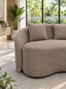 Sofá Esmeralda, Conjunto de Sofás Curvos Cello Taupe, Diseño Moderno y Contemporáneo, Tela Ecológica, Patas de Acero Inoxidable para Sala de Estar - Product Image 4