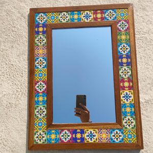 Handcrafted Wooden Mosaic Tile Wall <b>Mirror</b> Decorative <b>Rectangular</b> Frame 4mm Thick Ethnic Rustic Home Decor - Product Image 6