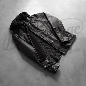 Veste de motard à capuche en cuir véritable noir de qualité supérieure pour hommes, coupe ajustée, capuche amovible, manteau décontracté pour la conduite de moto, streetwear - Product Image 5