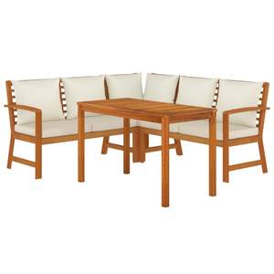 Ensemble de salle à manger de patio en bois d'acacia avec coussins blanc crème, mobilier d'extérieur élégant - Product Image 3