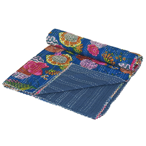 Colcha Kantha india hecha a mano con estampado floral, manta reversible de algodón, colcha vintage de patchwork para el hogar y hoteles - Product Image 1