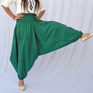 Pantalones Harem de Algodón Verde Oscuro, Estilo Casual Urbano, Elásticos en la Cintura, Hechos a Mano, Transpirables, Talla Grande, Estilo Indio, Corte Regular - Product Image 5
