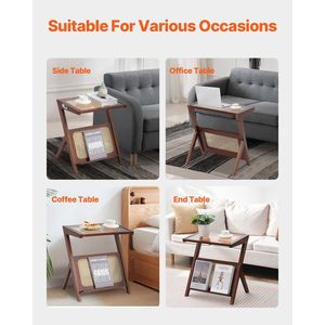 Tavolino da Caffè Moderno Boho in Rattan Intrecciato a Forma di Z con Piano in Vetro Temperato, Stile Contemporaneo - Product Image 6