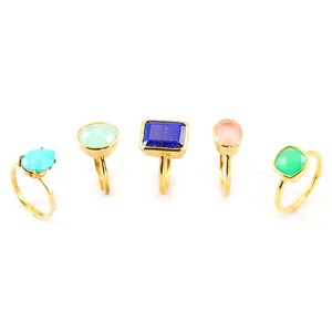 <b>Gold</b> Plated Moonstone <b>Ring</b> - Brass Collet <b>Set</b> Stones Wholesale <b>Ring</b> for Women - Product Image 3