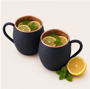 Luxury Black Matte Moscow Mule <b>Mugs</b> Set of 2 Pure Hammered Copper Cups with Rose <b>Gold</b> Rims Metal Cocktail <b>Mugs</b> for Beer - Product Image 2