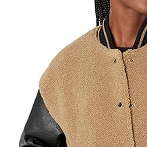 Chaqueta Varsity Rosa y Negra para Mujer, Estilo Casual, Bloques de Color, Cierre de Cremallera, Cuello Camisero, Material de Forro Polar, Ropa de Otoño - Product Image 3