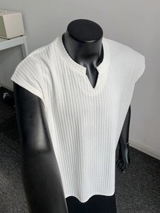 Men's Summer Sleeveless Top Casual Fitness Sports <b>Vest</b> Breathable <b>Black</b> Cotton Textured V-Neck <b>Knitted</b> Weaving - Product Image 5