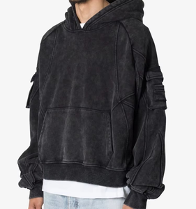 Sudadera con Capucha de Felpa para Hombre, Estilo Cargo, Oversize, Corte Regular, Tejido Grueso, Lavado Ácido, Vintage, Transpirable, para Invierno - Product Image 2