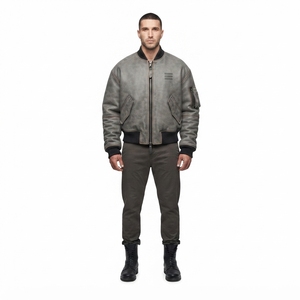 Heavy Oil-Washed Distressed Steerhide Leather MA-1 Bomber Jacket 1.4mm Thick Cropped Boxy Fit Vintage Concrete Gray - Product Image 1